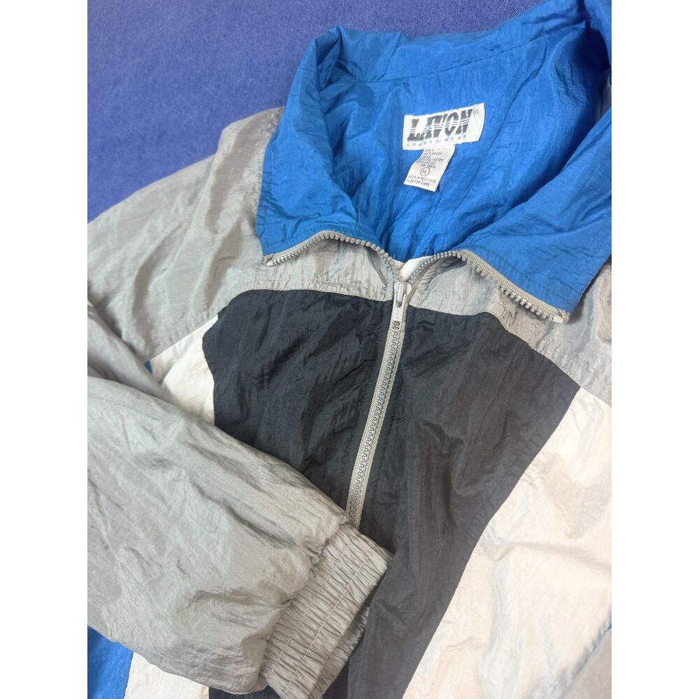 Vintage 90s Lavon Sportswear XL Colorblock Nylon Windbreaker Jacket Blue Gray
